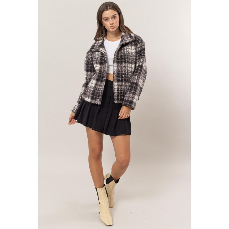 The Hayride Black Plaid Cozy Jacket with Pockets