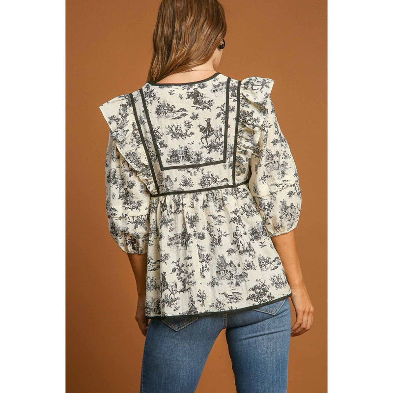 The Avignon Cream/Black Toile Print Top