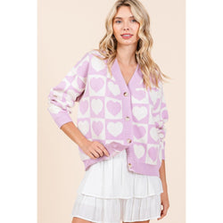 The Checkered Heart Lilac Button Down Cardigan