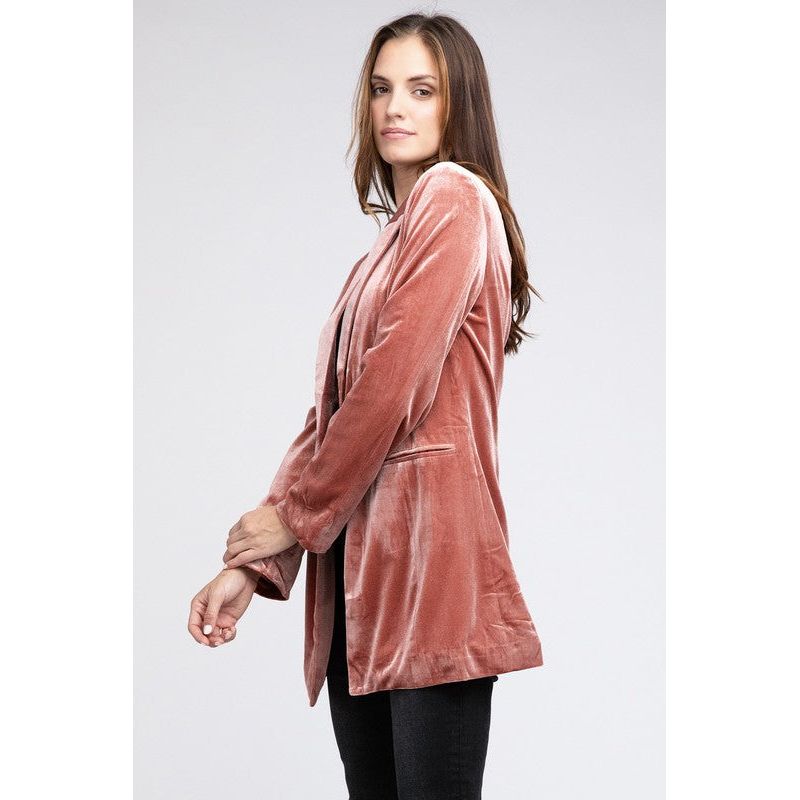 The Belina Velvet Blazer In Champagne Or Dusty Rose