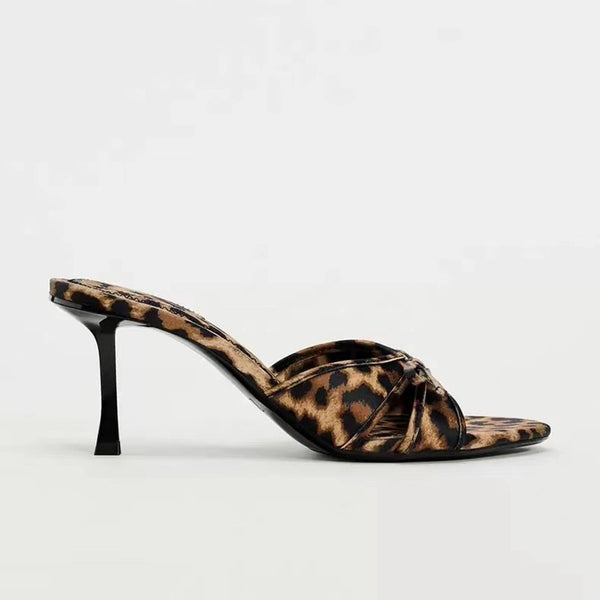 The Bow Leopard Open Toe Kitten Heels