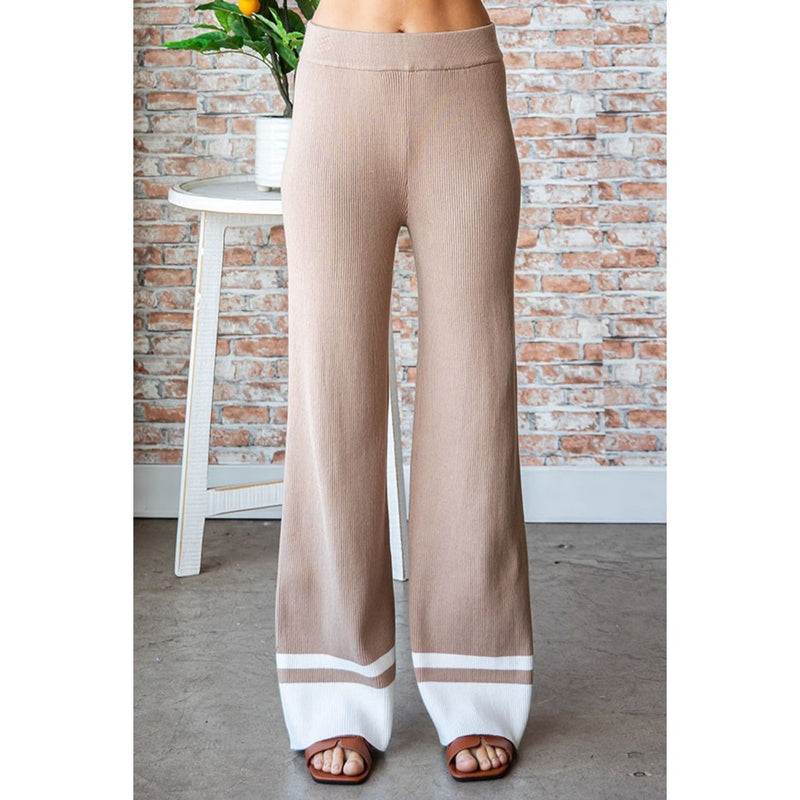 The Mayfair Mocha/White Contrast Ribbed Knit Pants