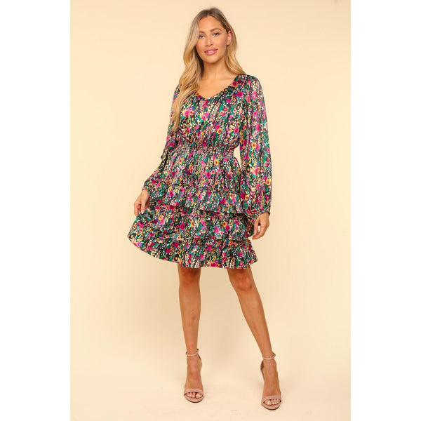 The Hazel Multi Floral V-Neck Satin Dress