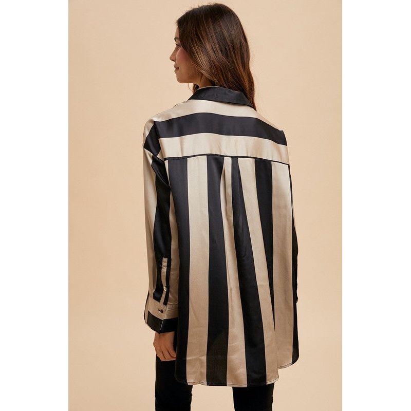 The Annie Black/Gold Striped Satin Button Up Shirt