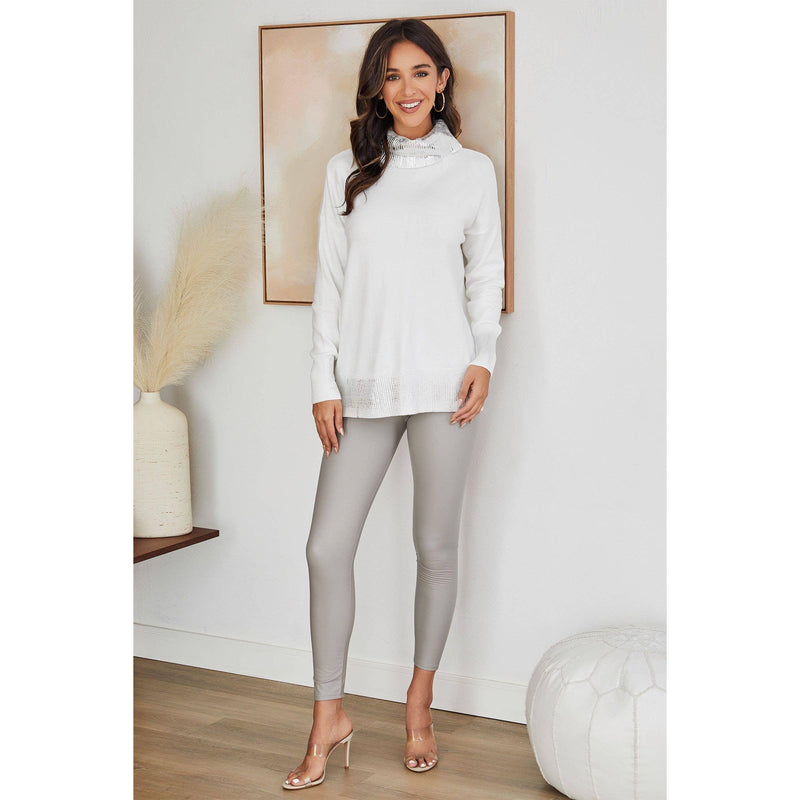 The Crystal White Metallic Foil Detail Turtleneck Sweater