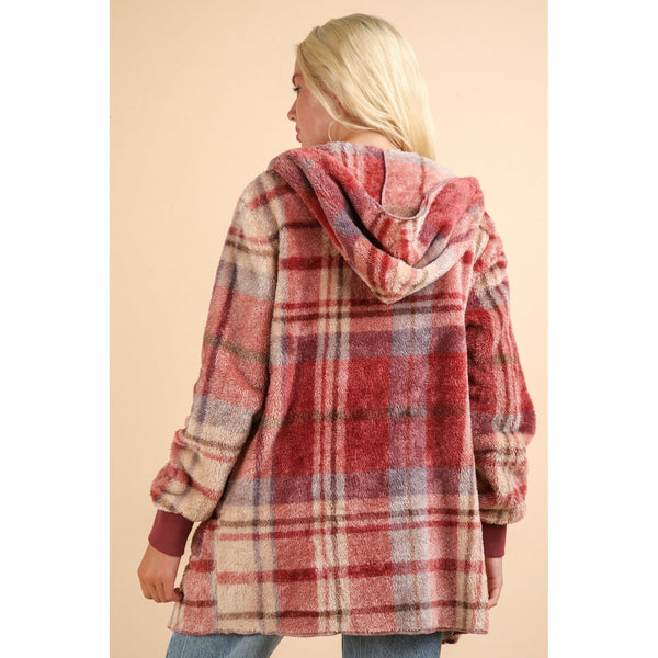 The Fireside Brick Fuzzy Plaid Hooded Jacket