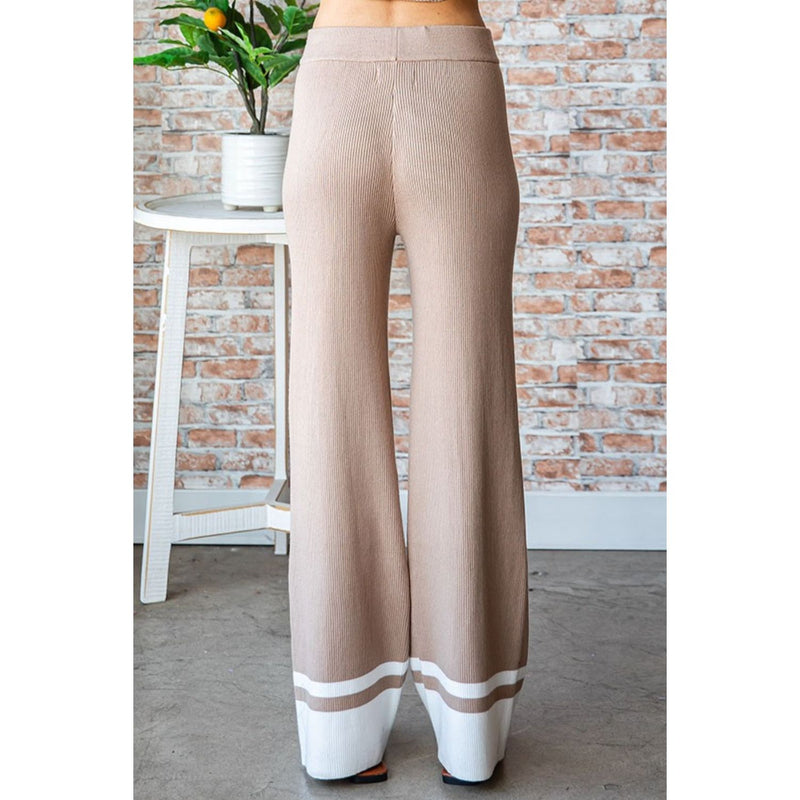 The Mayfair Mocha/White Contrast Ribbed Knit Pants