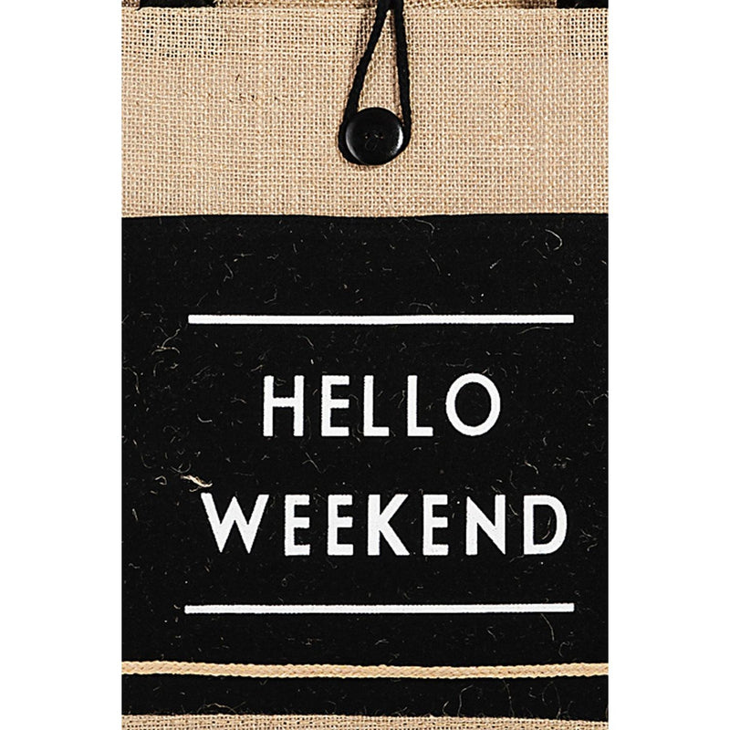 The Hello Weekend Burlap Tote Bag In Black, Ivory Or Pink