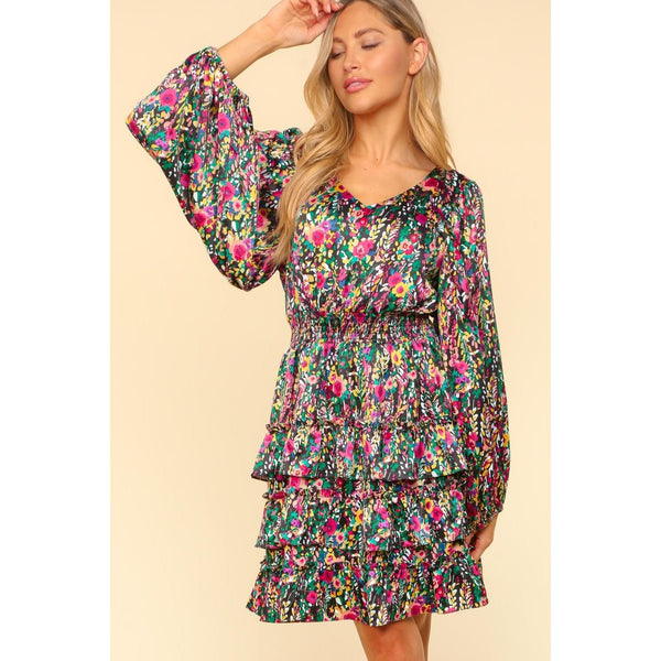 The Hazel Multi Floral V-Neck Satin Dress