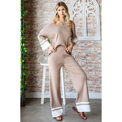 The Mayfair Mocha/White Contrast Ribbed Knit Pants