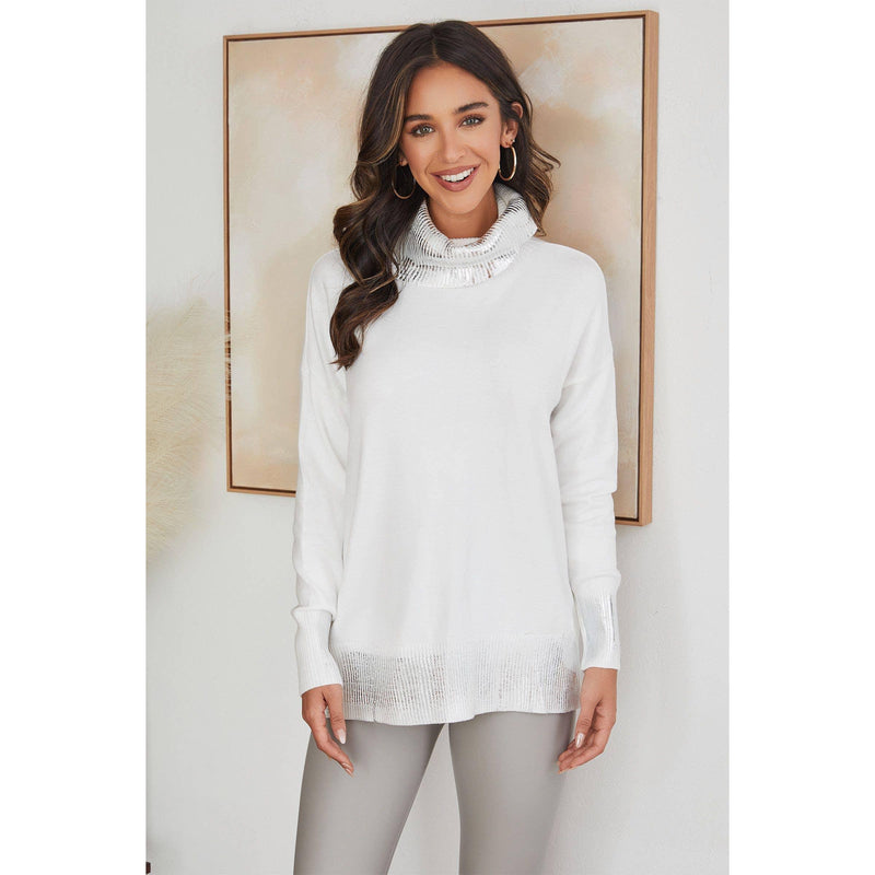 The Crystal White Metallic Foil Detail Turtleneck Sweater