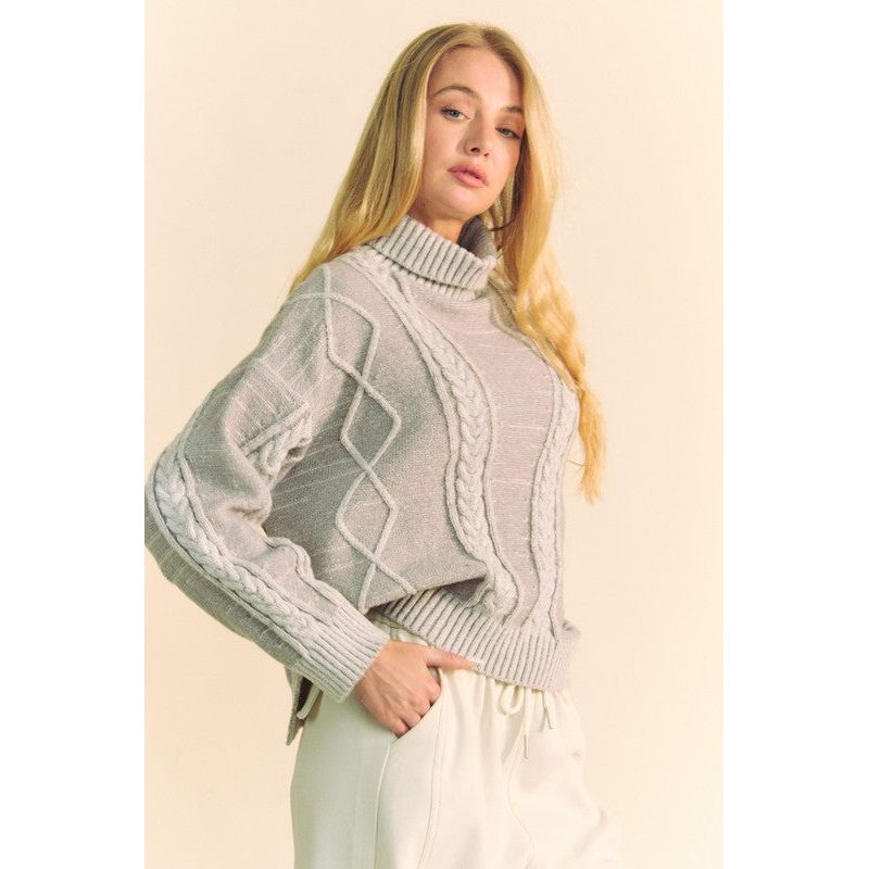 The Ireland Gray Cable Knit Turtleneck Sweater