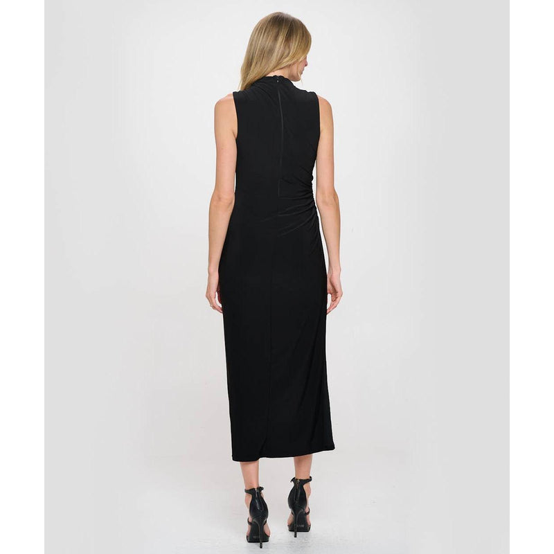 The Arden Black Sleeveless Side Gathered Midi Dress