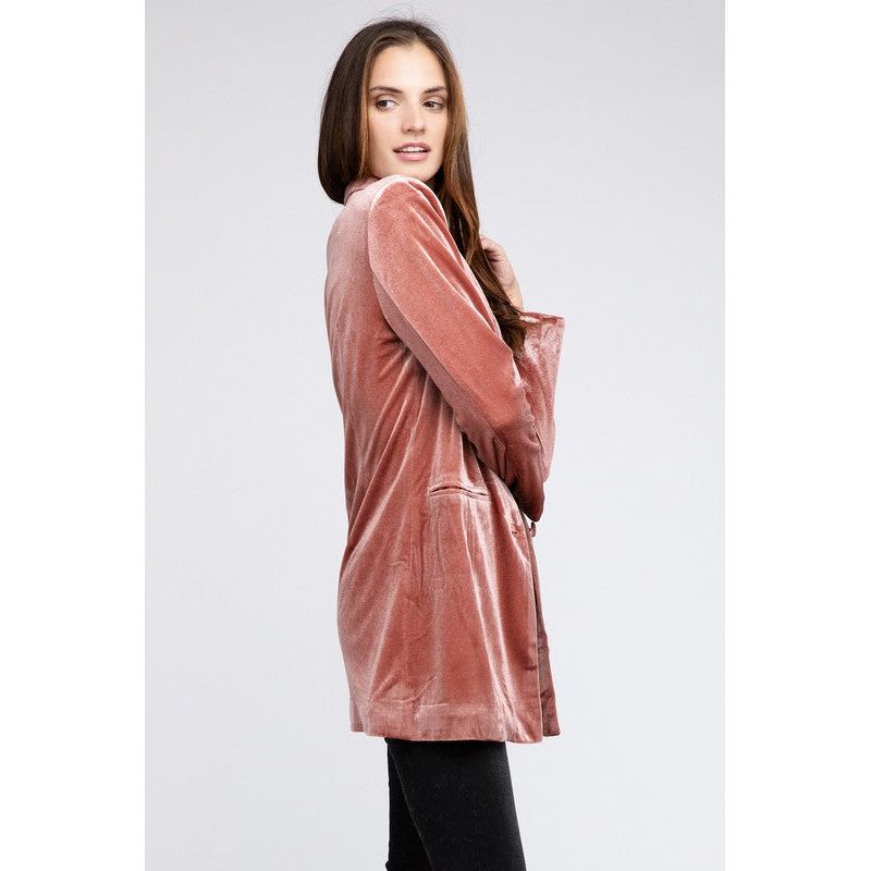 The Belina Velvet Blazer In Champagne Or Dusty Rose