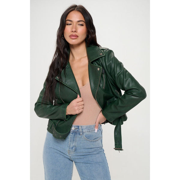 The Brooks Hunter Green Biker Jacket with Belt