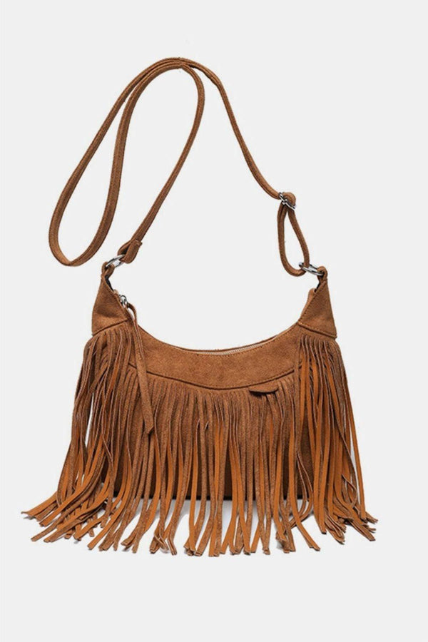 The Boho Vegan Suede Fringe Shoulder Bag