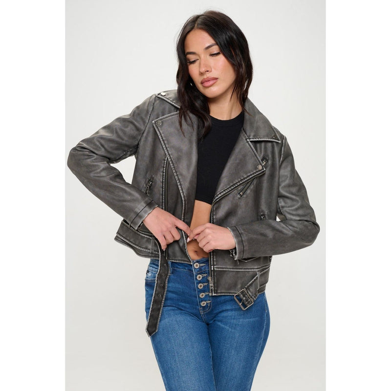 The Brooks Charcoal Moto Jacket with Belt