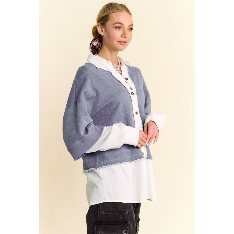 The Marni Blue Layered French Terry Contrast Top