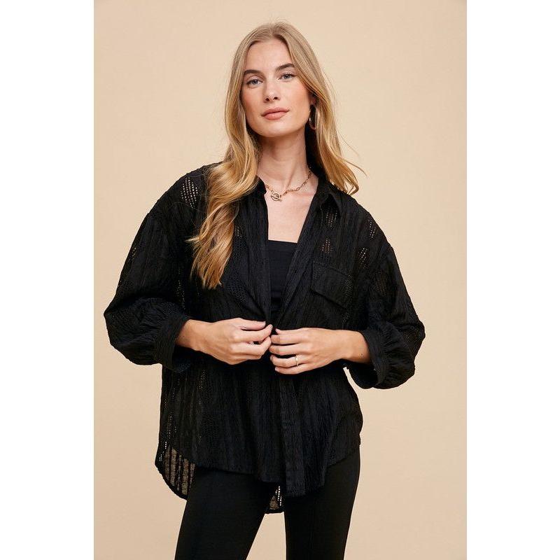 The Openwork Black Button Down Shirt