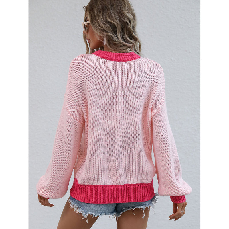 The Contrast Trim Drop Shoulder Pullover Sweater in Cream, Pink, White, Gray or Teal