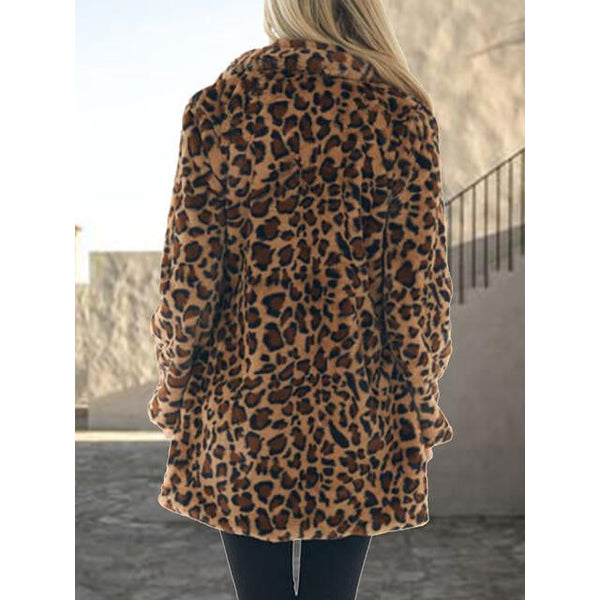 The Leopard Collared Neck Coat with Pockets