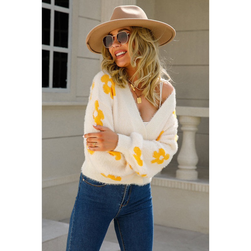 The Floral Open Front Fuzzy Cardigan in Several Colors