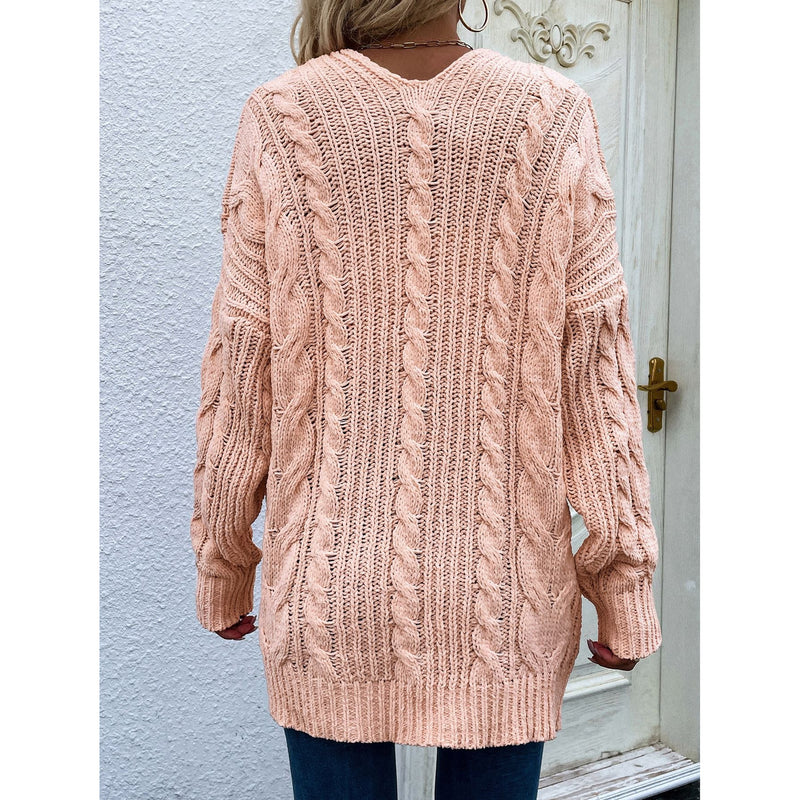 The Fall Cable Knit Open Front Cardigan with Pockets in Green, Beige, Caramel, Black, Gray or Pink