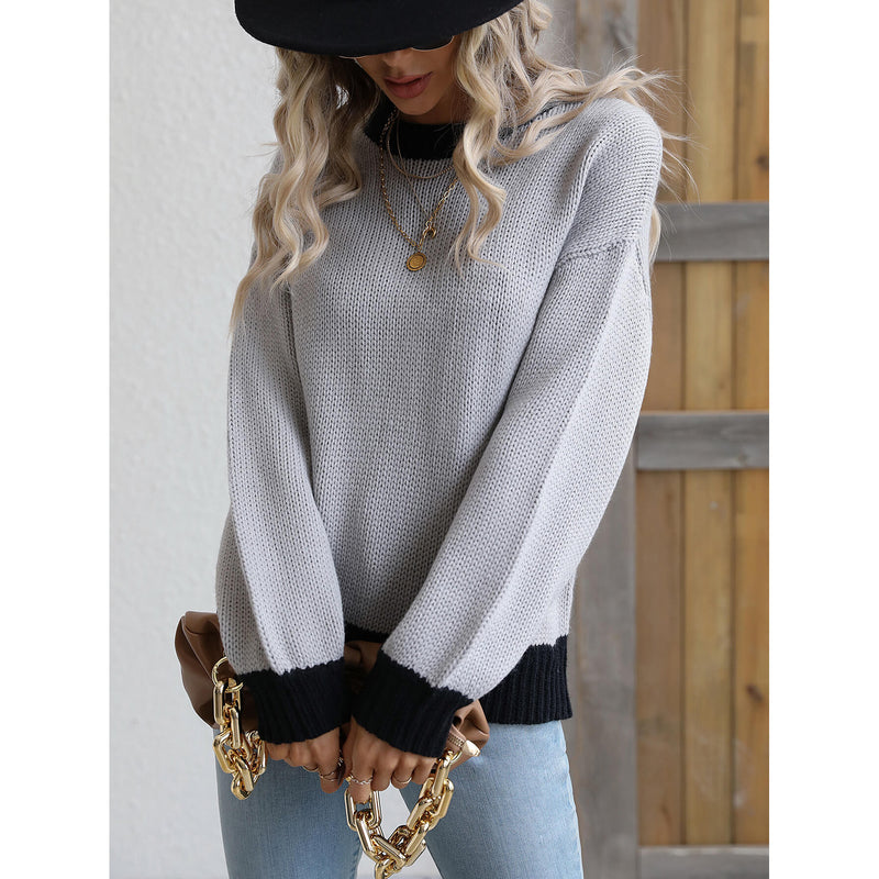 The Contrast Trim Drop Shoulder Pullover Sweater in Cream, Pink, White, Gray or Teal