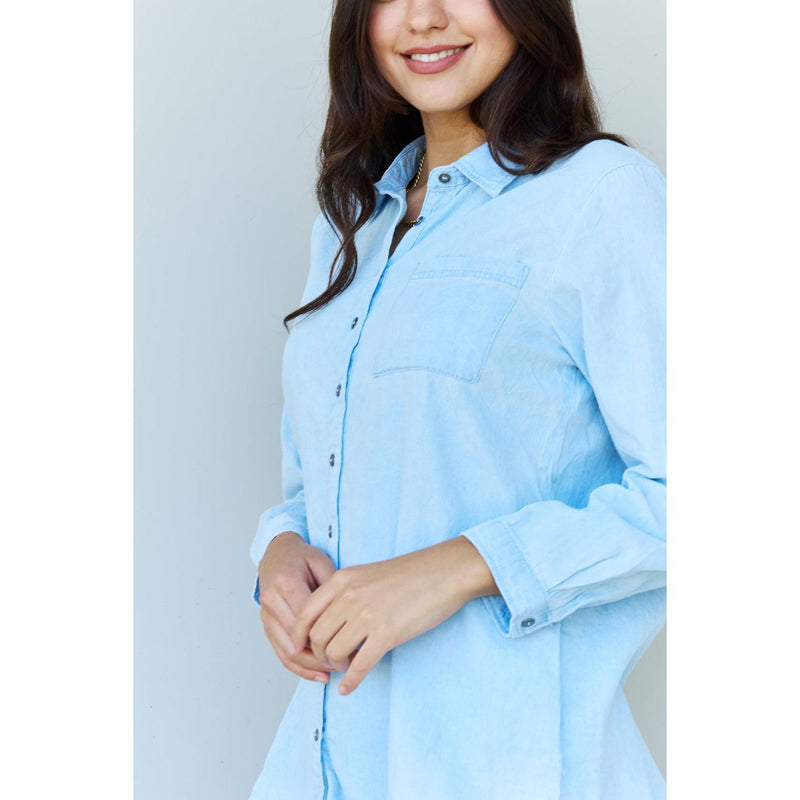 The Blue Jean Baby Light Blue Chambray Button Down Shirt Top
