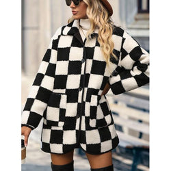 The Checkered Button Front Coat with Pockets