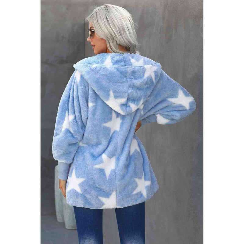 The Fuzzy Star Light Blue Hooded Jacket with Pockets