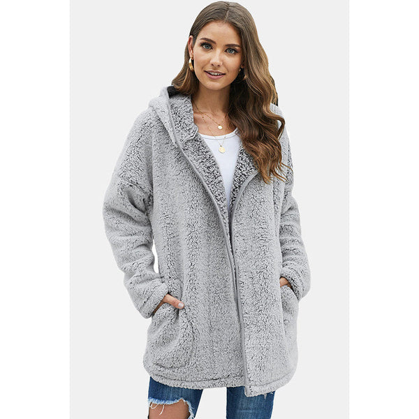 The Stay Cozy Grey Hooded Teddy Coat