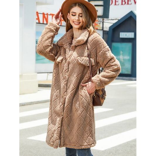 The Telluride Button Up Dropped Shoulder Plush Coat in Camel, Ivory or Black