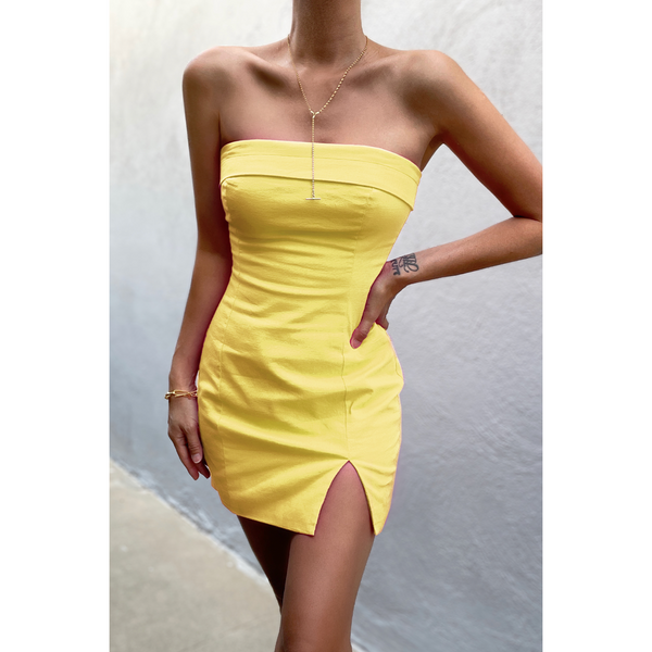 The Allison Yellow Strapless Mini Dress