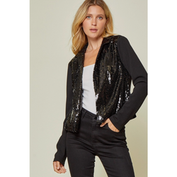 The Keely Black Knit Crepe Blazer with Sequins