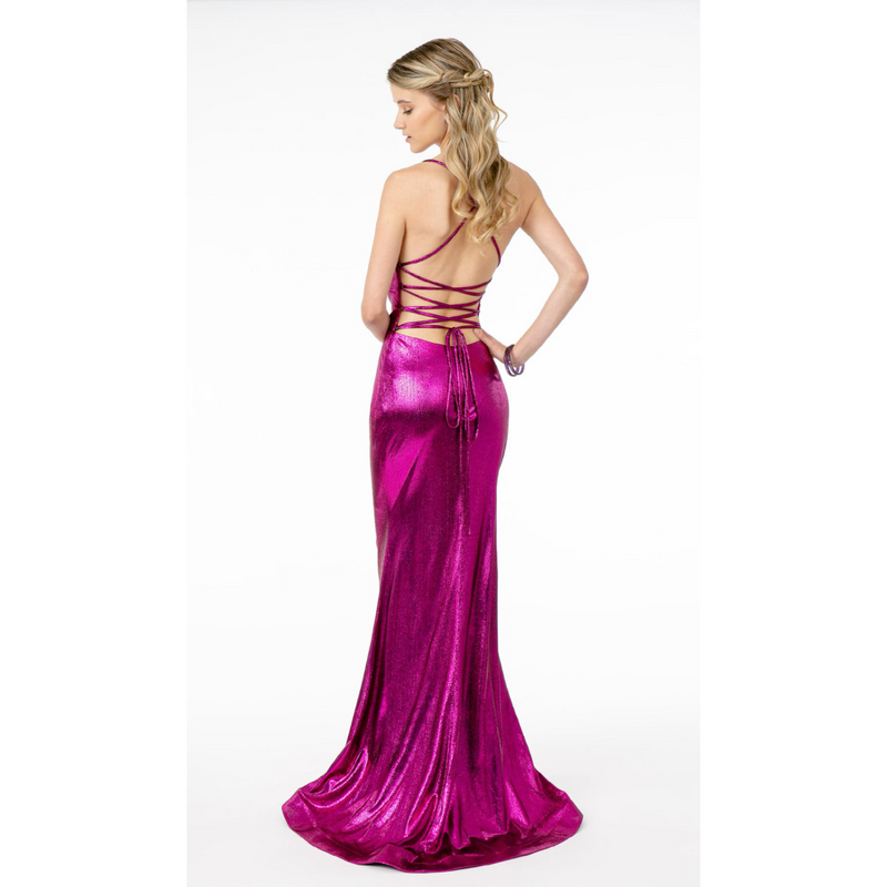 The Garnet Fuchsia Ruched Metallic Mermaid Gown