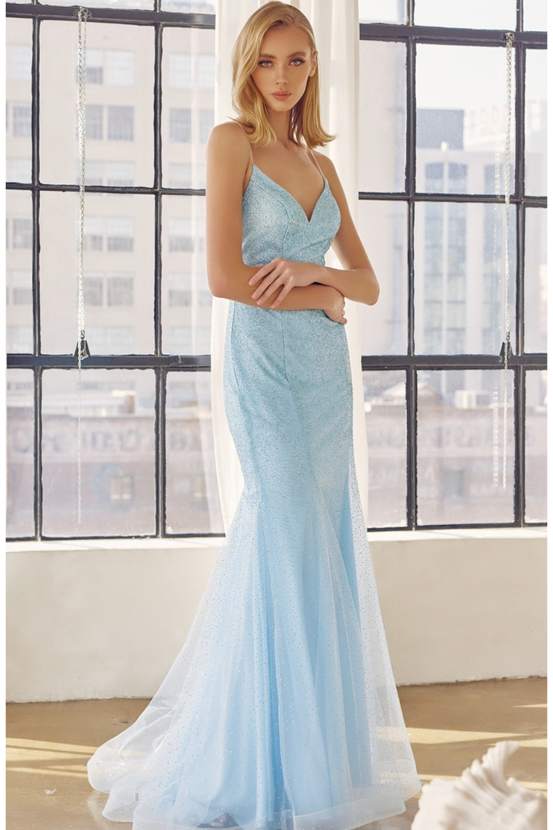 The Ice Blue Glitter Overlay Trumpet Dress S The Ice Blue Glitter Overlay Trumpet Dress S