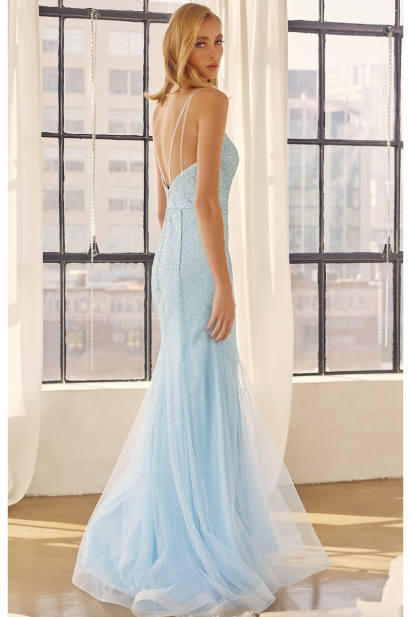 The Ice Blue Glitter Overlay Trumpet Dress S The Ice Blue Glitter Overlay Trumpet Dress S