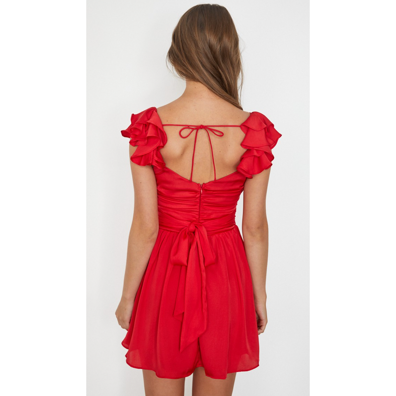 The Tila Red Ruffled Surplice Mini Dress