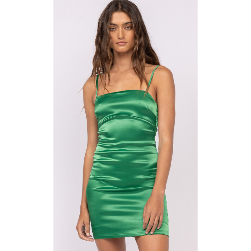 The Skylar Green Stretch Satin Bodycon Mini Dress
