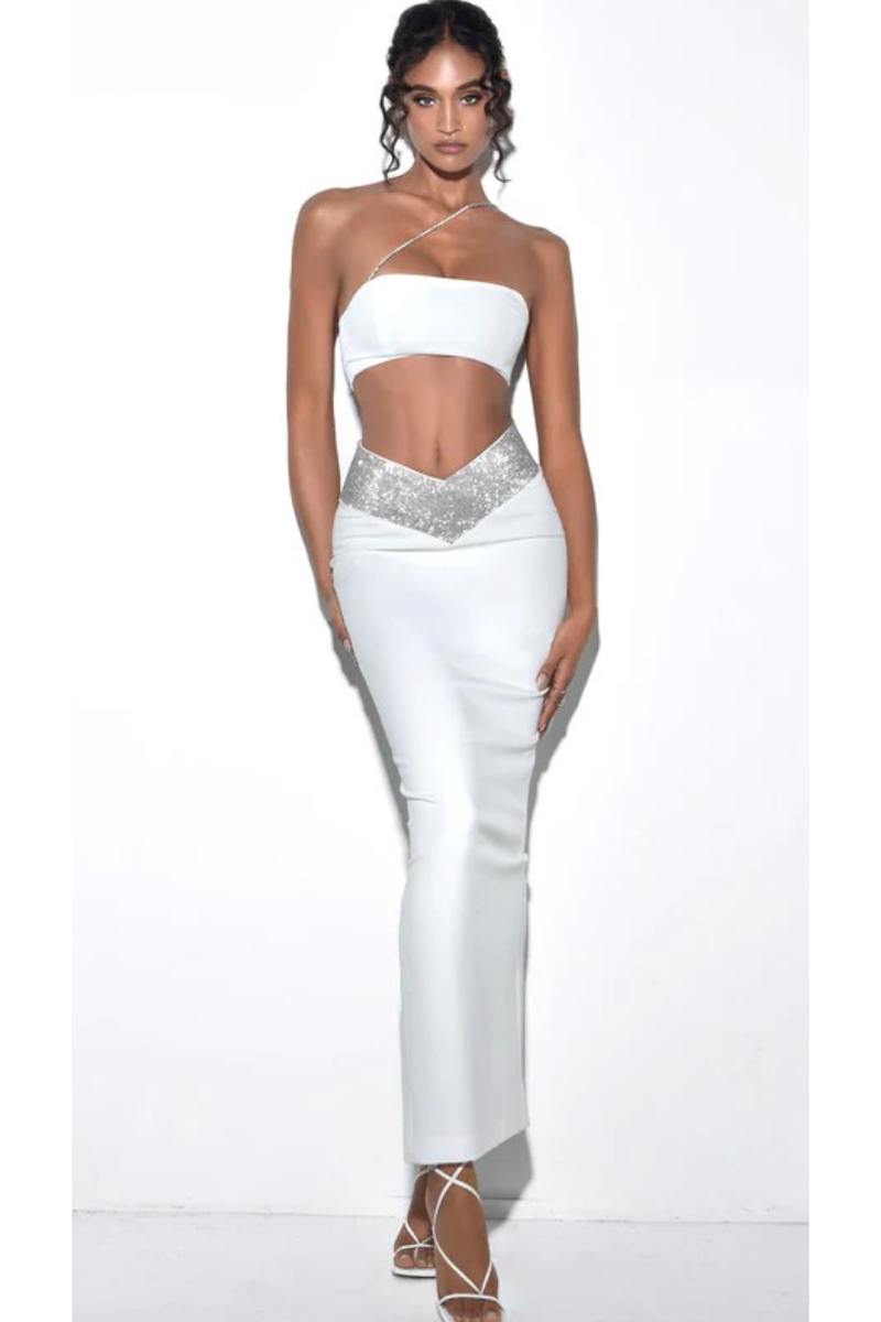 White two piece maxi 2025 skirt set