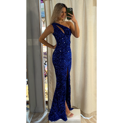 The Marlo Blue Sequin Cut-Out One Shoulder Gown