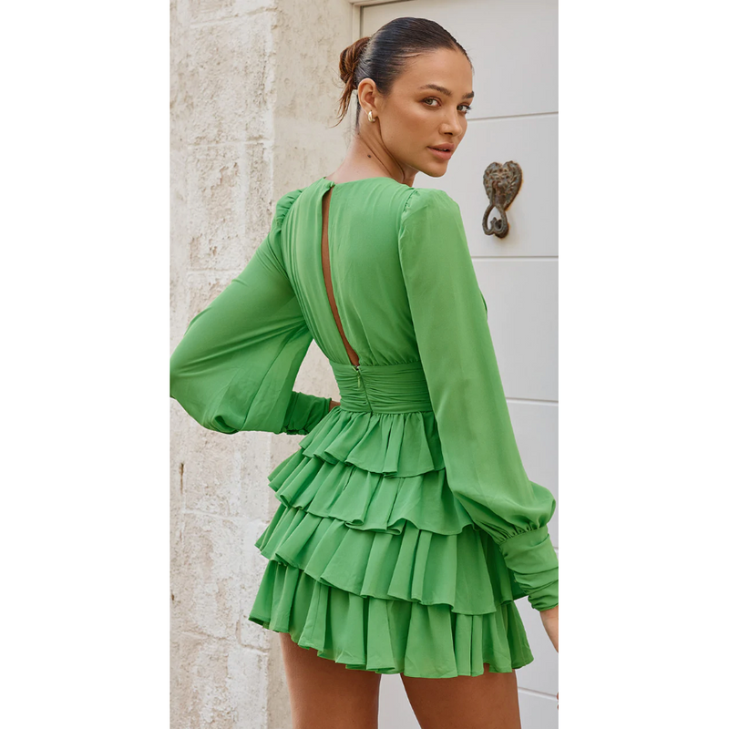 The Melina Green Ruffle Mini Dress