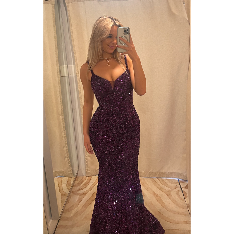 The Brooke Purple Sequin Illusion V-Neck Mermaid Gown