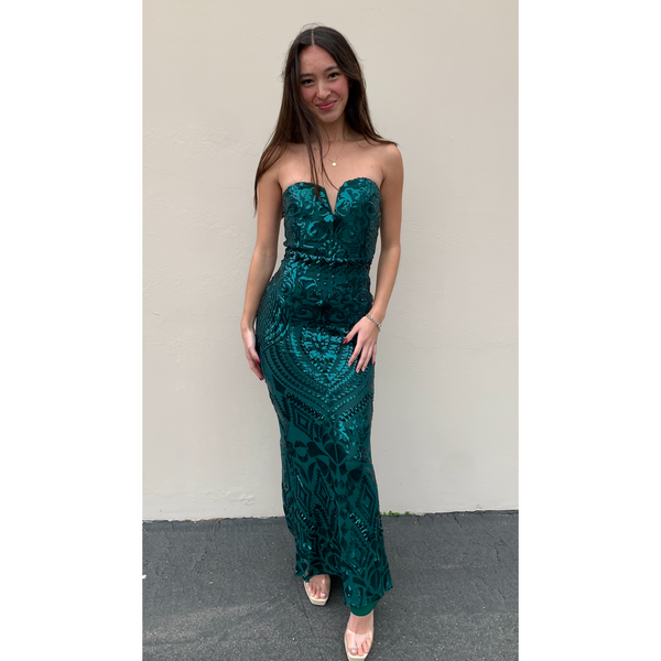 The Charlotte Emerald Green Sweetheart Plunge Sequin Mermaid Gown