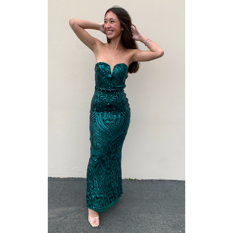The Charlotte Emerald Green Sweetheart Plunge Sequin Mermaid Gown