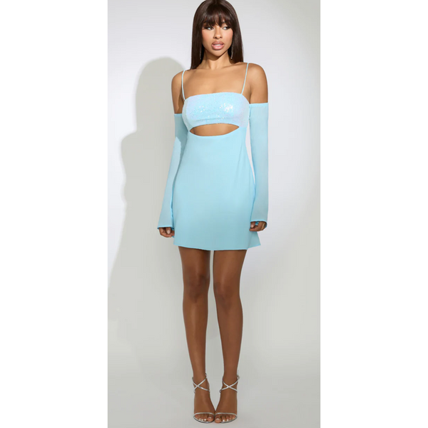 The Kritzia Sky Blue Cutout Sequin Cami Mini Dress