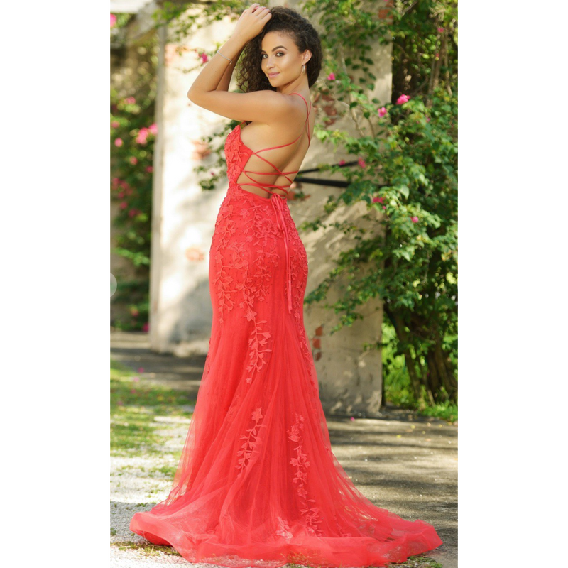 The Fairytale Red Applique and Gem Embellished Tulle Gown
