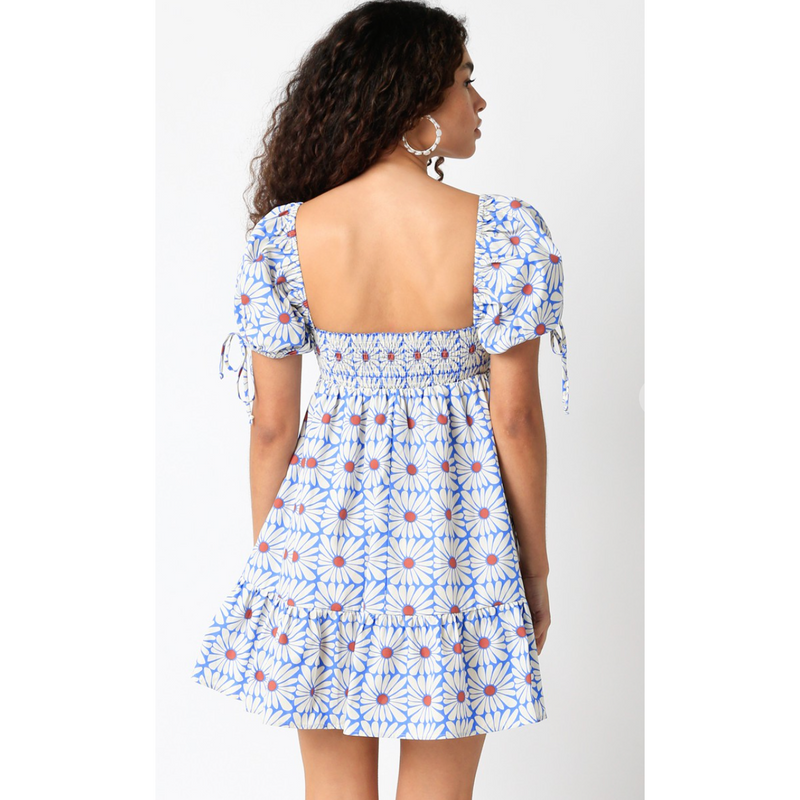 The Tallulah Daisy Print Puff Sleeve Sweetheart Neck Babydoll Mini Dress
