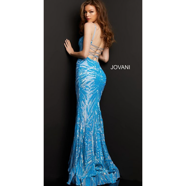 The Jovani Blue Fitted Sequin Embellished Gown